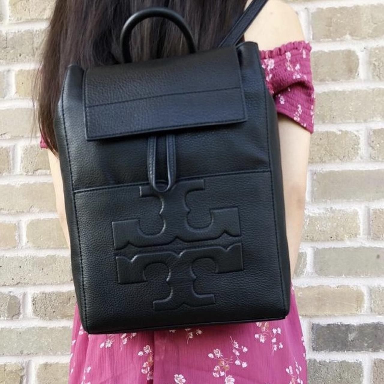 Tory Burch Bombe T Logo Flap Leather Backpack Black
