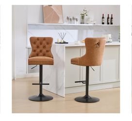 Set of 2 Metal/Faux Leather Adjustable Swivel Modern Design Bar Stools