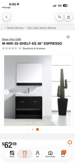New in box Virtu USA M-MIR-35-SHELF-ES 36" ESPRESSO, floating mirror, espresso color actual dims 35” x 31”