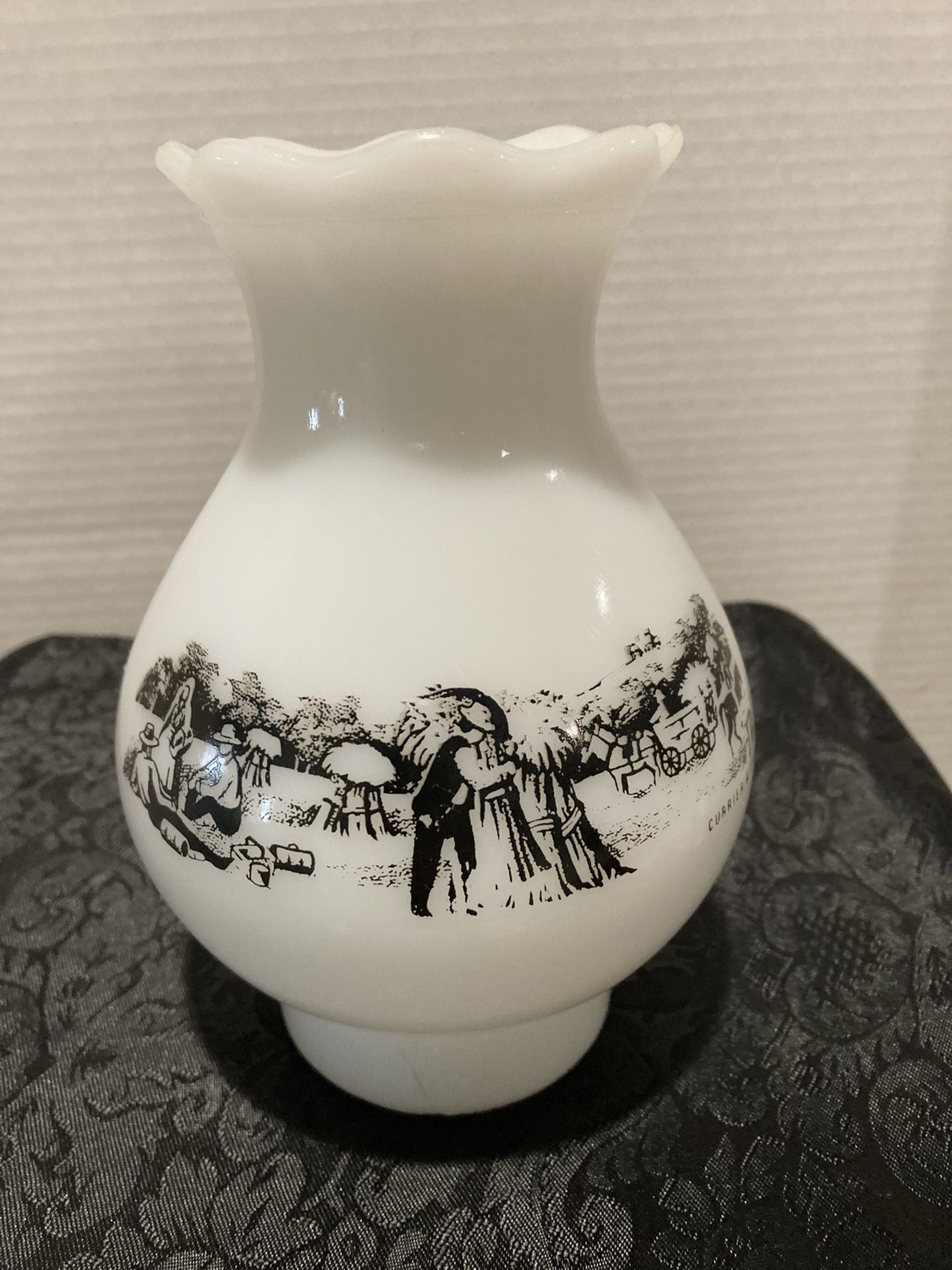  Currier & Ives White Milk Glass Hurricane Shade