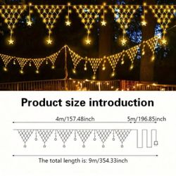 2 PCStar Lights - Triangle Mesh Design With Remote Control Starry Christmas Lights With 8 Modes - Perfect For Holiday Decor, Bedroom, Patio, Garden