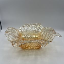 Murano Style Handcrafted Amber Iridescence Glass Centerpiece Bowl Sommerso