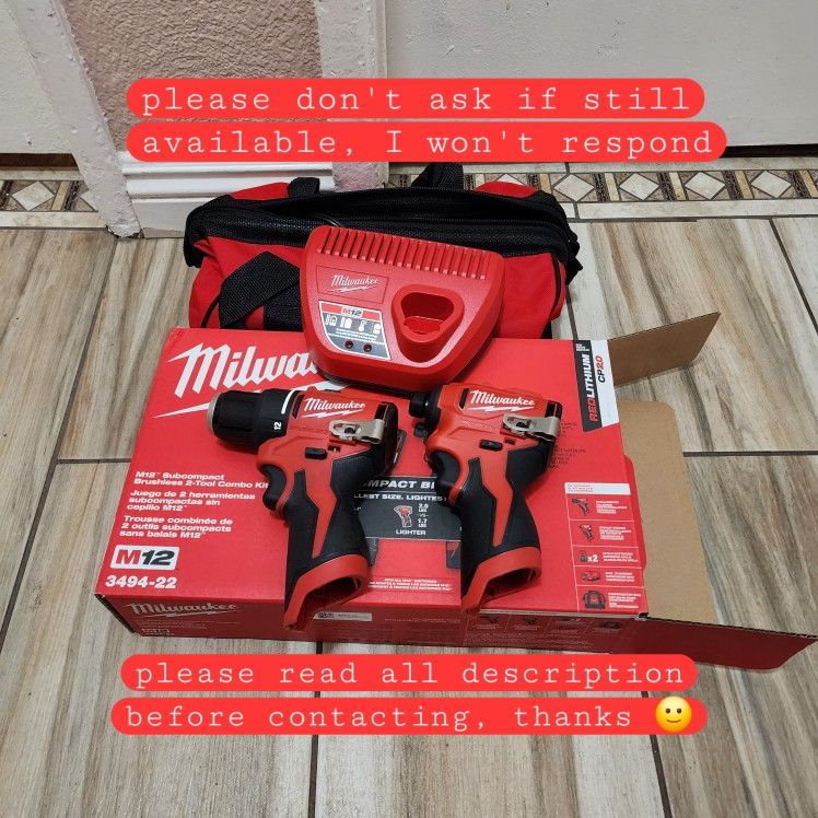 Milwaukee M12 Subcompact Brushless Drill & Impact & Charger set (no battery)