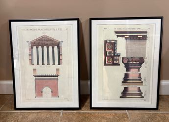 2 Prints Architectural Renderings in Black Metal Frames