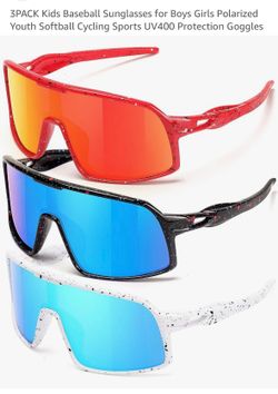 3PACK Kids Baseball Sunglasses for Boys Girls Polarized Youth Softball Cycling Sports UV400 Protection Goggles