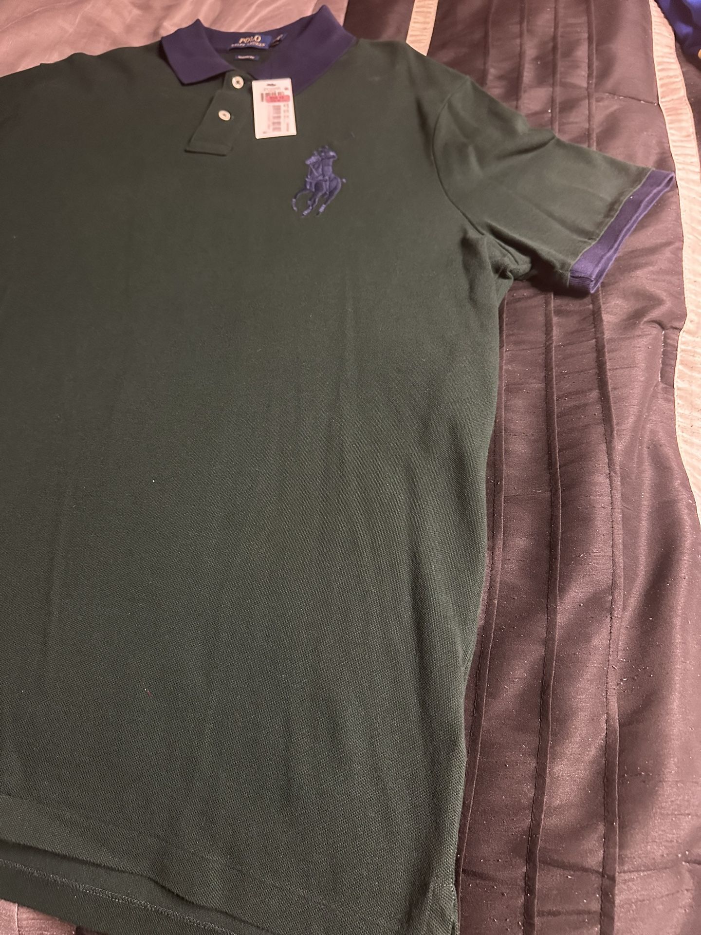Polo Ralph Lauren Men's Big Pony Green And Blue Mesh Polo Shirt (XXL)