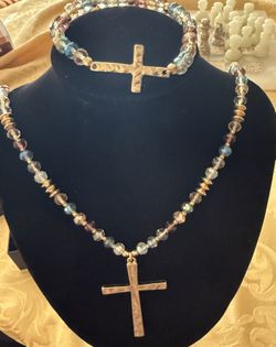 Cross Necklace And Matching Bracelet