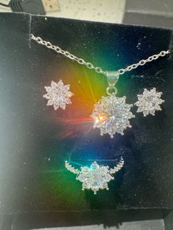 New 925 Sterling Silver Set High Quality Necklace Earring Ring Chain Fashion Jewelry For Women Wedding Birthday Gift