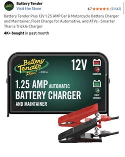 Battery Tender Plus 12V 1.25 AMP Car & Motorcycle Battery Charger and Maintainer,