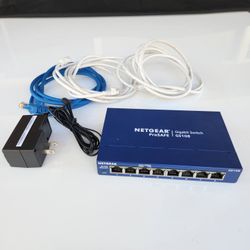 Netgear ProSafe 8 Port Gigabit Switch With Cables