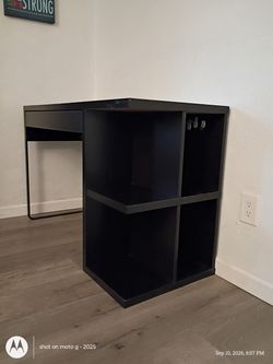 Black Desk with Built-In Storage Shelves