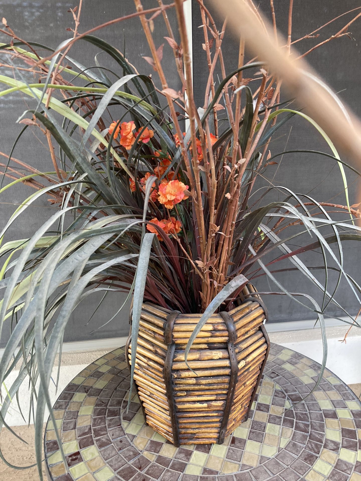 Decorative Artificial Boho Plant And Bamboo Vase