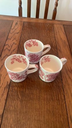 Red Transferware Mugs-set of 3.