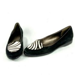 LiZ CLAIBORNE Black Animal Print Leather Loafers Flats Shoes Womens 7.5 