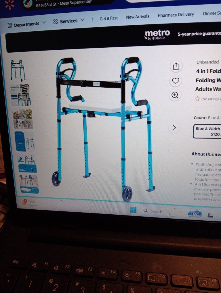 4 In 1 Folding Walker W/detachable Seat, NEW