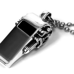 Chrome Hearts Style 925 Silver Plated Whistle Pendant With 24” Ball Or Link Chain Necklace