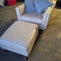 Ivory leather Chair & ottoman