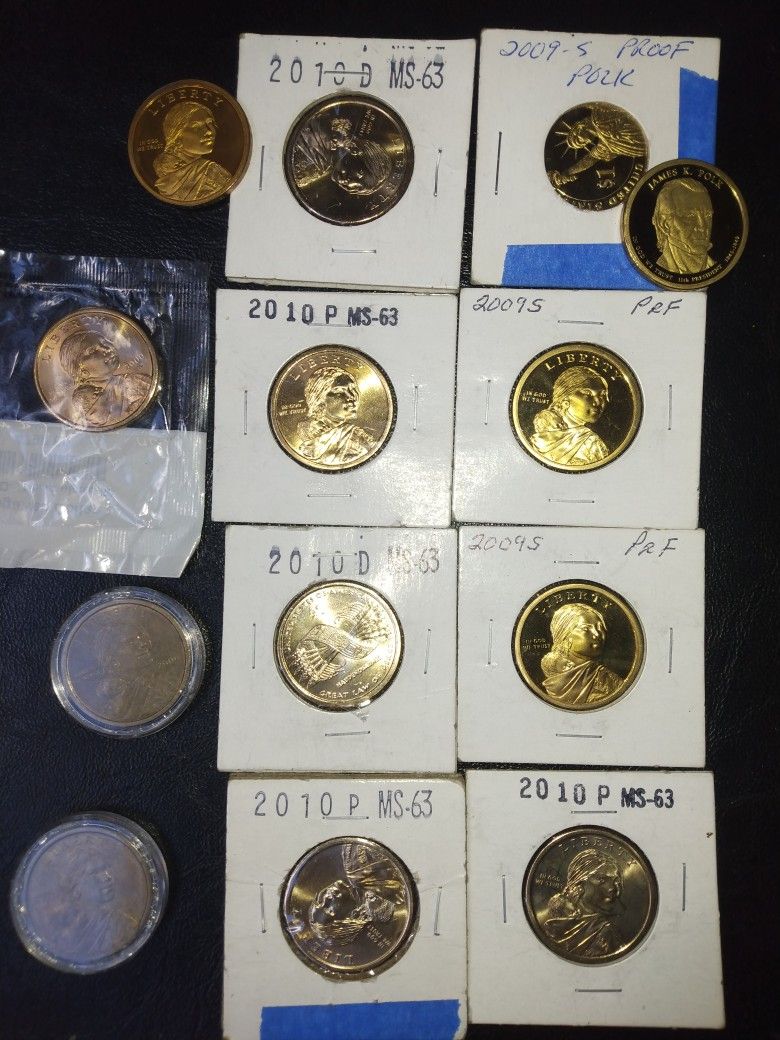 11 Sacagawea And 2 Polk Collectible Dollar Coins