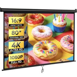 ZENY  80 Inch 16:9 HD Roll-up  And 100 Inch 16.10 Outdoor Projector Screen, Ceiling Roll-up Projection Screen, Indoor and Outdoor Portable Film Screen