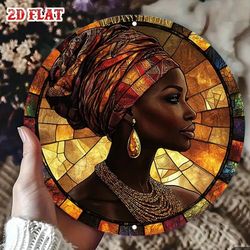 African Wall Art Metal Decor – Vibrant Stained Glass Style (Round