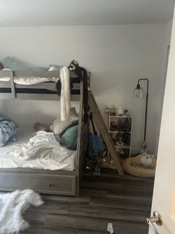 Twin Over Full Bunk Bed With New Mattresses Almost New Ashley Furniture