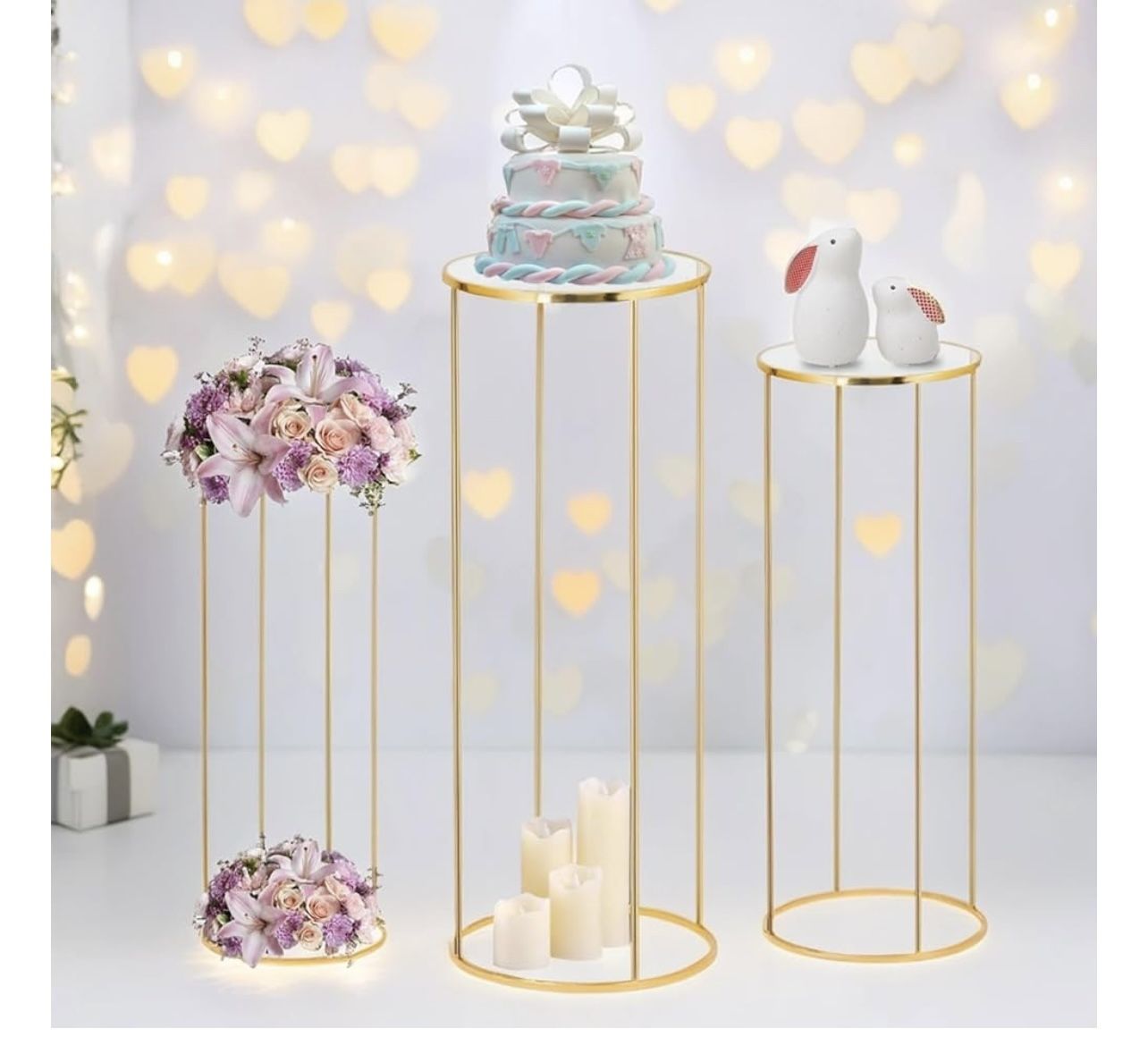 3pcs Gold Metal Plant Stand, Cylinder Pedestal Stands for Parties,