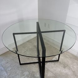 Crate & Barrel Glass Dining Room Table, Metal Legs