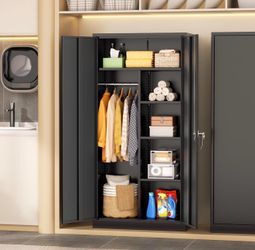 Metal Wardrobe Cabinets with Lock, 72" Clothing Storage Cabinet