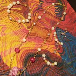 Handmade Jewelry Set Gold And Pink