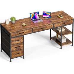 Huuger 63" Rustic Brown Computer Desk w/ Drawers & Shelves