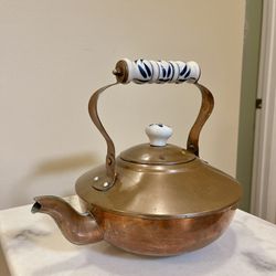 Vintage Copper Teapot With Ceramic Handles