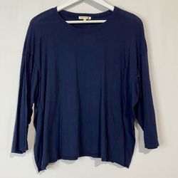 Sundry Women’s Oversized Cotton Modal Blend Crewneck 3/4 Sleeve Shirt Navy Med
