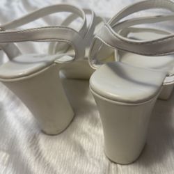 Women White High Heels Sandals-Size 7