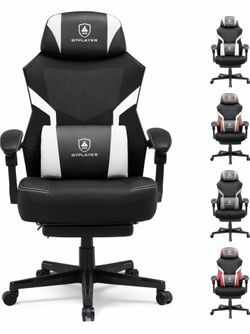 Gaming Chair, Mesh Office Chairs with Footrest for Adults, Big and Tall Gamer Ergonomic Computer Chair with Height Adjustable (White)