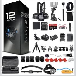GoPro HERO12 Black - 50 Piece Accessory Kit, 128 GB Card, And Max Lens 2.0