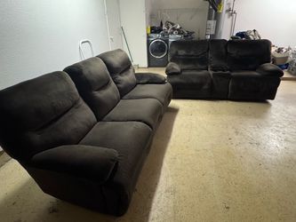 Dark Brown Microfiber Reclining Sofa and Loveseat Set