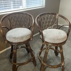 1960 This vintage boho-style rattan swivel bar stool 