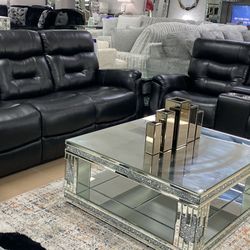 Manual Recliner Black Sofa Loveseat