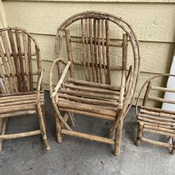 Set Of 3 Doll Chairs - Made With Twigs & Branches