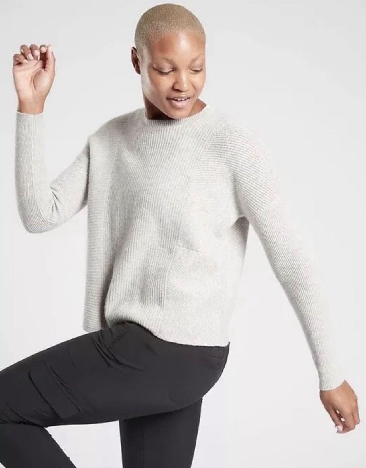 ATHLETA Wool Cashmere Turin Sweater, Size XS, Light Grey Heather