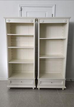 2 Simply Shabby Chic bookcases / cabinets (off white / cream-colored) - Price is for the set - with Adjustable Shelves and with Drawers