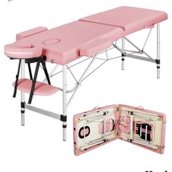 Massage Tables Portable Massage Bed Aluminium Height Adjustable Facial Salon Tattoo Bed with Non-Woven Bag, 24 inch Width Pink