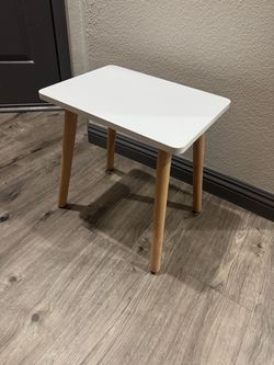 Small White Side Table with Wood Legs