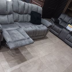 *Labor Day Now*---Barcelona Gray Fabric Reclining Sofa/Loveseat Sets---Delivery And Easy Financing Available 