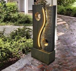 47 inches Water Fountain Outdoor Garden - Waterfall Indoor Modern Large Freestanding Water Feature Fountains Faux Rust Finish with LED Lights for Pati