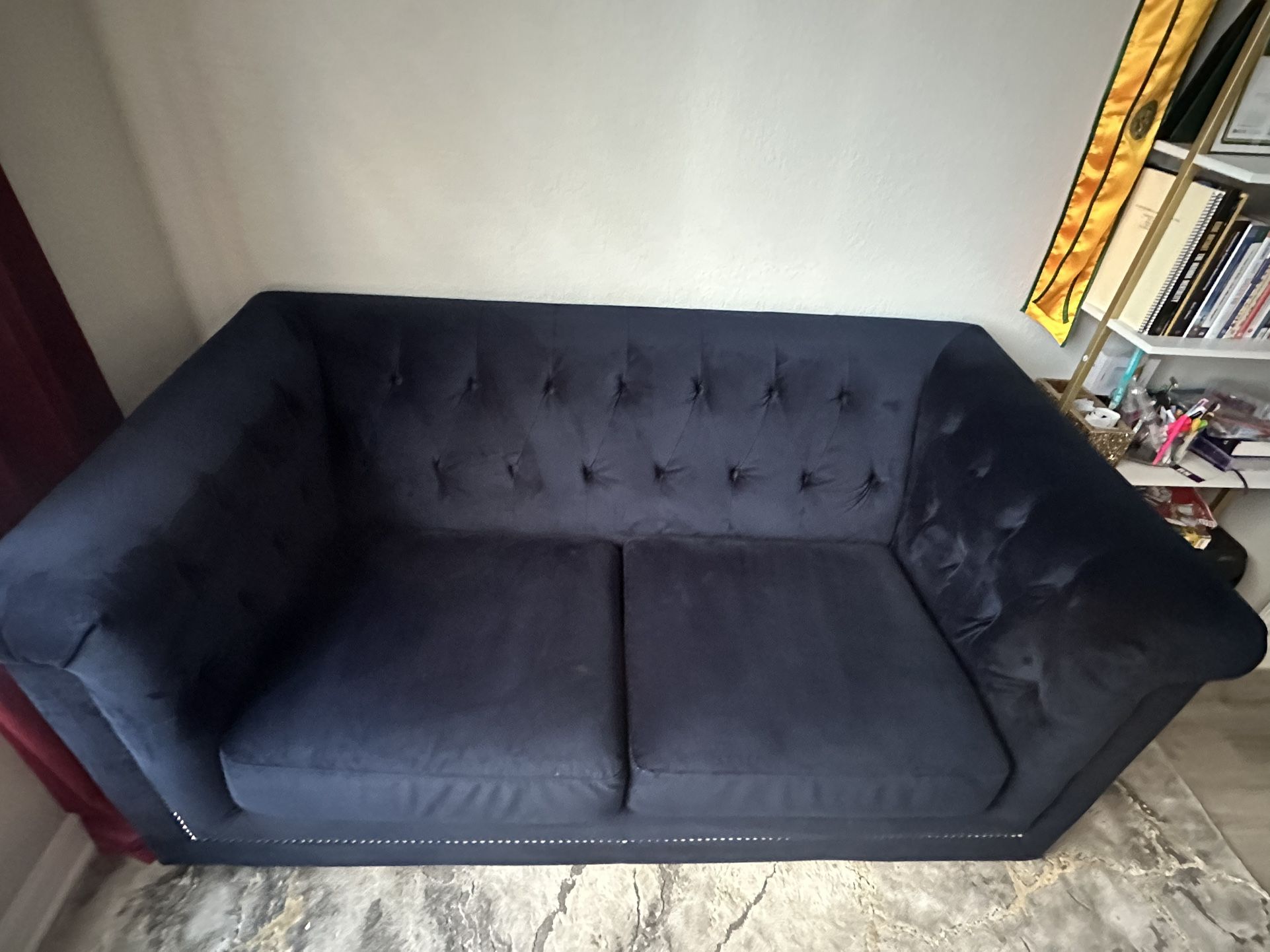 Navy blue Velvet Loveseat