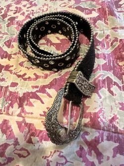 Black Western Belt with Silver Embellishments