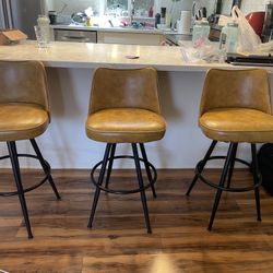 3x Leather Swivel Bar Stools