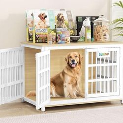 33"/Dog Crate Furniture with Name Tag, Heavy Duty Dog Kennel Indoor for Medium and Small Dogs, Double-Doors Sturdy Metal Dog Cage, Decorate House as T