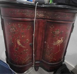 Solid Wood Corner Red Chinoiserie Decorated Hall Cabinet